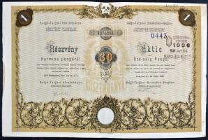 Budapest 1944. "Salgó-Tarjáni Kőszénbánya Részvény-Társulat" részvénye 30P-ről, szárazpecséttel és szelvényekkel T:III