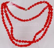 Korall színű nyaklánc fém szerelékkel, h: 100 cm / coral necklace