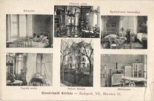 Budapest XIV. Ilka utca 51. Gondviselő kórház, belső, kórterem, főorvosi szoba, ápolónővéek lakosztálya, műtőterem, fogadó szoba (b)