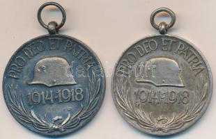 1929. Magyar Háborús Emlékérem kardokkal, sisakkal "Pro Deo et Patria" hadifém kitüntetés (2x) T:2- Hungary 1929. Commemorative Medal for World War I for combatants, war metal medal withot ribbon (2x) C:VF NMK 418.