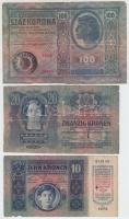 1912. 100K román felülbélyegzéssel + 1913. 20K I. kiadás, felülbélyegzés nélkül + 1915. 10K felülbél...