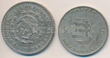 1947. 5Ft Ag "Kossuth" + Mexikó 1968. 25P Ag "Olimpia" T:2-,3 Hungary 1947. 5 Forint Ag "Kossuth" + Mexico 1968. 25 Pesos Ag "Olympics" C:VF,F edge error