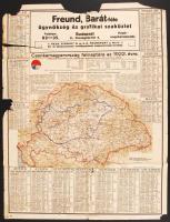 1922 Magyarország irredenta térképes falinaptár. Kissé megviselt 40x60 cm