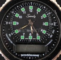 Sandy japán férfi karóra, jelzett, fém szakadt szíjjal,