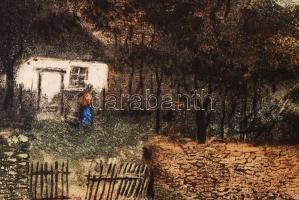 Konecsni György (1908- 1970): Magányos ház. Rézkarc, papír, jelzett 30 x 39 cm