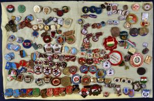 ~200db vegyes magyar és külföldi jelvény a szocialista időszakból jobb darabokkal, sok zománcozott, közte sok "HMSZ" és úttörő jelvény, kartonra tűzve T:vegyes