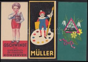 cca 1920 3 db számolócédula (Müller, Julius Meinl, Gschwindt-féle konzervek)