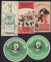 cca 1920 3 db számolócédula (Bürgerliche Bierbrauerei Kőbánya, Szent István dupla malátasör, Littke Pezsgő), 2 db söralátét (Szent István Idénysör)