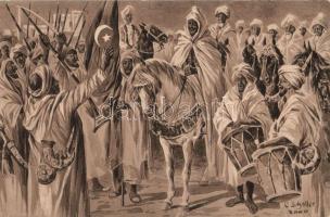 1914-15 WWI, The Holy War of the muslims, 'Wohlfahrts-Karte' s: C. Schaller, 1914-15, I. világháború, a muszlimok szent háborúja, 'Wohlfahrts-Karte' s: C. Schaller