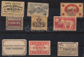 cca 1910-1920 9 db régi gyufacímke különböző országokból