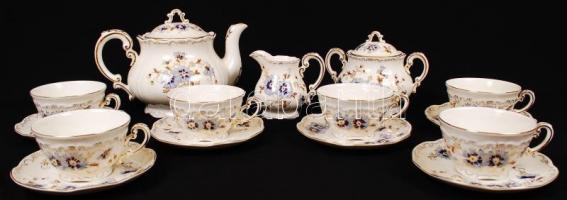 Zsolnay búza virág mintás teás készlet, kézzel festett, jelzett, hibátlan