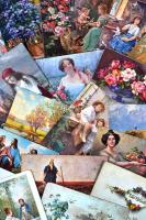 Kb. 400 db RÉGI többnyire használatlan motívumlap; művész, vallás, virág, üdvözlő / Approx. 400 old unused motive cards; art, religious, flower, greeting