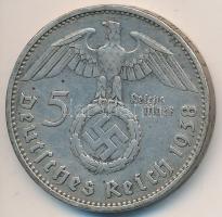 Német 3. Birodalom 1938A 5M Ag "Hindenburg" T:2 German Third Reich 1938A 5 Marks Ag "Hindenburg" C:XF