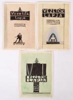 Vezetők Lapja 3 db jelzett akvarell terv 10x13 cm