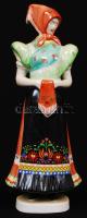 Hollóházi népviseletes asszony, kézzel festett jelzett, apró lepattanásokkal , m:28 cm /Handpainted Hollóháza chinaware figure