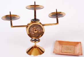 Szabó Gy. jelzéssel: Háromágú rész gyertyatartó, hamutartó, gyertyatartó m: 18 cm, hamutartó: 10x10 cm