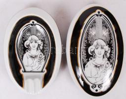Jurcsák László által tervezett Hollóházi porcelán hamutál és bonbonier, hibátlan, jelzett, 13x10 és 15x10 cm
