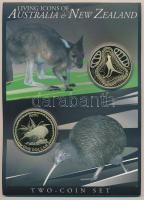 Ausztrália 2005. 1$ + Új-Zéland 2005. 1$ dísztokban T:PP Australia 2005. 1 Dollar + New Zealand 2005. 1 Dollar "Living icons of Australia and New Zealand" two - coin set C:PP