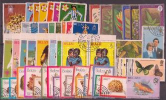 Belize Kis tétel 79 db bélyeg, benne sorok, 2 stecklapon, Belize 79 stamps with sets on 2 stock cards