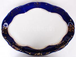 Zsolnay Pompadour húsos tál, kézzel festett, jelzett, hibátlan, kopott, 26×36 cm