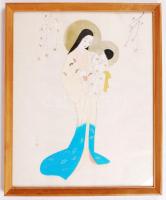 Tavaszi séta. Japán selyemre festett akvarell, jelzett, üvegezett keretben, 40×32 cm