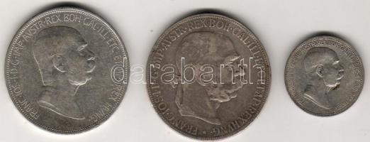 Ausztria 1900. 5K Ag + 1908. 1K + 5K Ag "Jubileum" T:2/3+ kis ph.