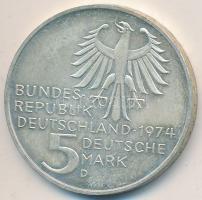 NSZK 1974D 5M Ag "Immanuel Kant" T:2 GFR 1974D 5 Mark Ag "Birth of Immanuel Kant" C:XF