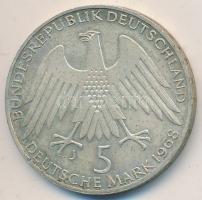 NSZK 1968J 5M Ag "Friedrich Raiffeisen" T:2 GFR 1968J 5 Mark Ag "Birth of Friedrich Raiffeisen" C:XF