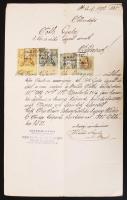 1885 A száz-coburg-gothai herceg pénztárába való befizetésről szóló igazolás 20 és 10 és 1 guldenes, valamint 10 kr okmánybélyeggel