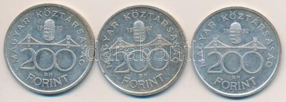 1992. 200Ft Ag "MNB" (3x) T:2- Adamo F13