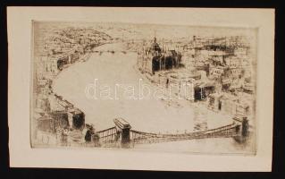 Jelzés nélkül: Kilátás a Budai Várból. Rézkarc, papír, 9×17 cm