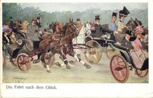 Die Fahrt nach dem Glück / carriage, horses, driving competition B.K.W.I. 755-5 s: Schönpflug (EB)