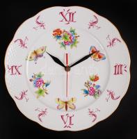 Herendi Viktória mintás falióra, kézzel festett, jelzett, hibátlan, d:28 cm