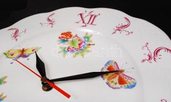 Herendi Viktória mintás falióra, kézzel festett, jelzett, hibátlan, d:28 cm