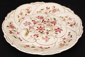 Zsolnay virág mintás falitányér, kézzel festett, jelzett, hibátlan, d:30 cm