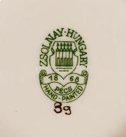 Zsolnay virág mintás falitányér, kézzel festett, jelzett, hibátlan, d:30 cm