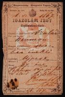 1867 Igazolási jegy  izraelita éneklő foglalkozás megnevezéssel (Legitimationskarte)/ Jewish singer ID