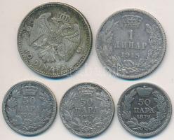 Szerbia 1879-1915. 50P Ag (3x) + 1915. 1D "I. Péter" + Jugoszlávia 1931. 10D Ag "I. Sándor" T:2-,3 Serbia 1879-1915. 50 Para Ag (3x) + 1915. 1 Dinar "Peter I" + Yugoslavia 1931. 10 Dinara Ag "Alexander I" C:VF,F