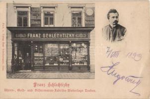 1899 Leoben, Franz Schlechtizky - Uhren-, Gold - und Silberwaren-Fabriks-Wiederlage / watches, golden and silver products factory (EB)