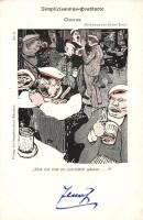 Chorus / Choir, beer, pub, drunk men, Simplicissimus-Karte Serie V. Nr. 14. s: Bruno Paul