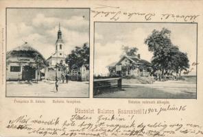 Balatonszárszó, Pongrácz Béla üzlete, vasútállomás, Református templom (Rb)