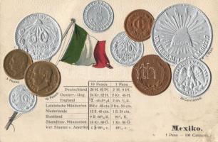 Mexican coins, centavo, peso, Emb. litho
