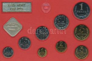 Szovjetunió 1987. 1k-1R 9db-os forgalmi sor + 1db emlékérem eredeti plasztik- és papírtokban T:1 Soviet Union 1987. 1 Kopek - 1 Rouble collector coin set with 9 pieces of different value and with one commemorative medallion in original plastic and paper box C:UNC