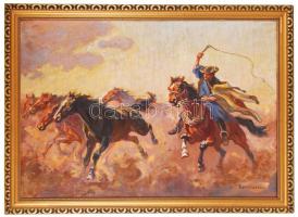 Benyovszky István (1898-1969): Csikós. Olaj, vászon, jelzett, repedezett festék, antik keretben, 70×100 cm