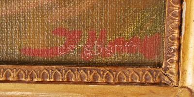 Illencz Lipót (1882-1950): Lány virágokkal. Olaj, vászon, sérült antik keretben, 80×60 cm