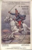 Honvéd huszár csatadal Juhász Imrétől és Révay Rózsikától, Gyorssegély Auguszta Alap javára / Battle song, charity card, folding card s: Willy Stieborsky