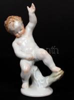 Herendi porcelán kézzel festett puttó, hibátlan, jelzett, m: 18 cm