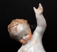 Herendi porcelán kézzel festett puttó, hibátlan, jelzett, m: 18 cm