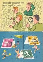 42 db MODERN magyar humoros grafikai motívumlap, szignózott; sok Szilas Győző, Pusztai Pál, Mészáros András, Balázs-Piri) / 42 modern Hungarian humorous graphic motive cards; artist signed