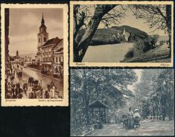 8 db RÉGI kárpátaljai városképes lap; Beregszász, Munkács, Beregvár, Nagyberezna, Gyertyánliget  / 8 old Transcarpathian town-view postcards; Berehove, Mukachevo, Beregvár, Velykyi Bereznyi, Kobyletska Poliana